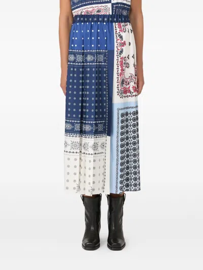 Weekend Max Mara Omens Luna Pleated Woven Midi Skirt Navy In Multi
