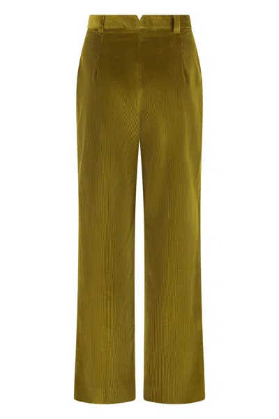 Weekend Max Mara Wide Leg Corduroy Trousers Featuring Pockets In Green