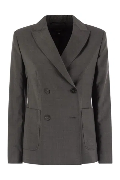 Weekend Max Mara Ornati - Double-breasted Blazer In Wool Canvas In Gray