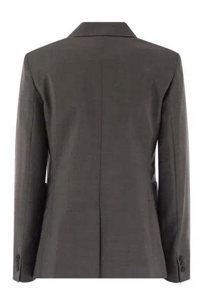 Weekend Max Mara Ornati - Double-breasted Blazer In Wool Canvas In Gray