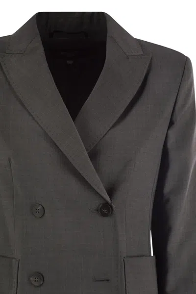 Weekend Max Mara Ornati - Double-breasted Blazer In Wool Canvas In Gray