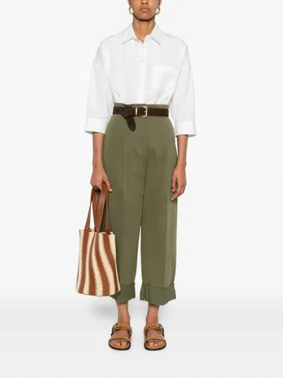 Weekend Max Mara Bronzo Pleated Cuff Pants In Green