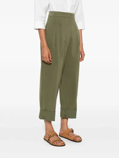 Weekend Max Mara Bronzo Pleated Cuff Pants In Green