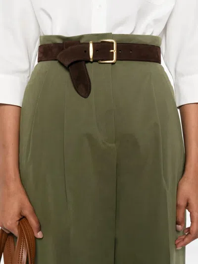 Weekend Max Mara Bronzo Pleated Cuff Pants In Green