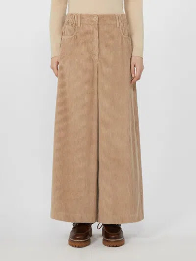 Weekend Max Mara Cropped Cotton Velvet Trousers In Brown