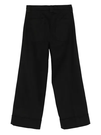 White Sand Cotton Flared Trousers In Black