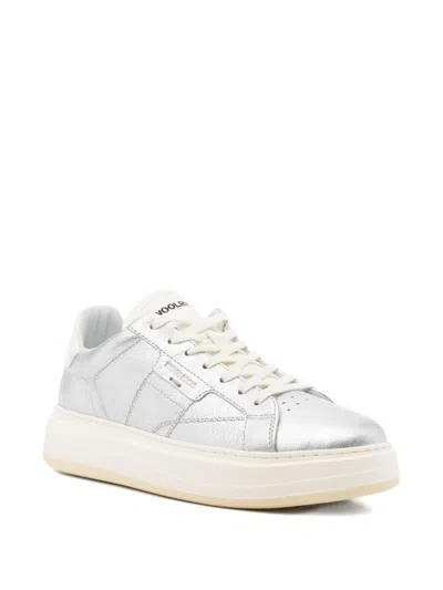 Woolrich Silver Leather Platform Sneakers With Metallic Finish In Multi