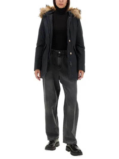 Woolrich Arctic Parka With Removable Fur Blue In Black
