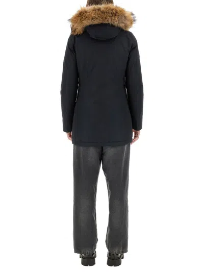 Woolrich Arctic Parka With Removable Fur Blue In Black