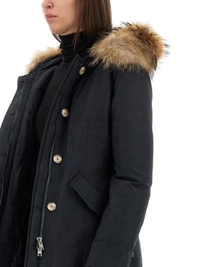 Woolrich Arctic Parka With Removable Fur Blue In Black