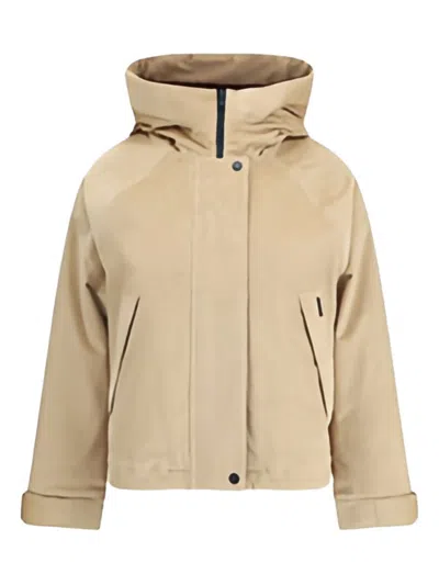 Woolrich Hooded Corduroy Jacket Adjustable Cuffs In Brown