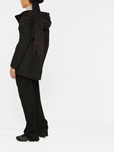 Woolrich Thigh-length Black Coat With Classic Hood And Logo Patch