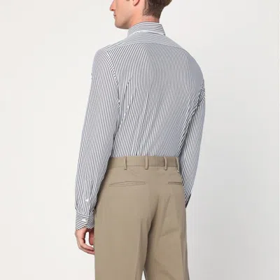 Xacus White Striped Active Twill Shirt In Gray