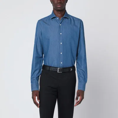 Xacus Blue Denim Shirt In Blue