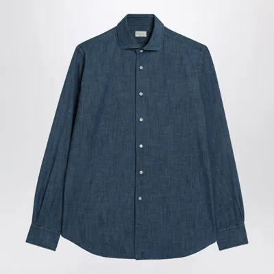 Xacus Indigo Blue Denim Cotton Shirt In Blue