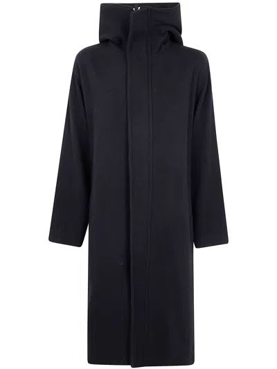Y's Hooded Wool Coat In Black