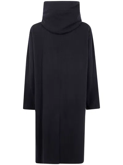 Y's Hooded Wool Coat In Black