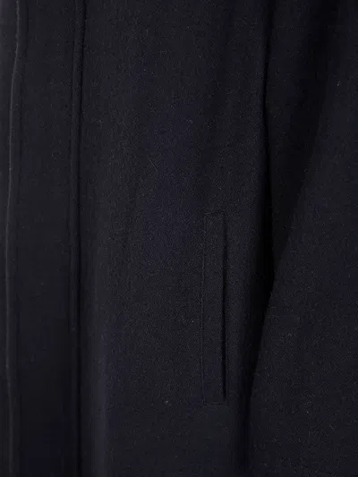 Y's Hooded Wool Coat In Black