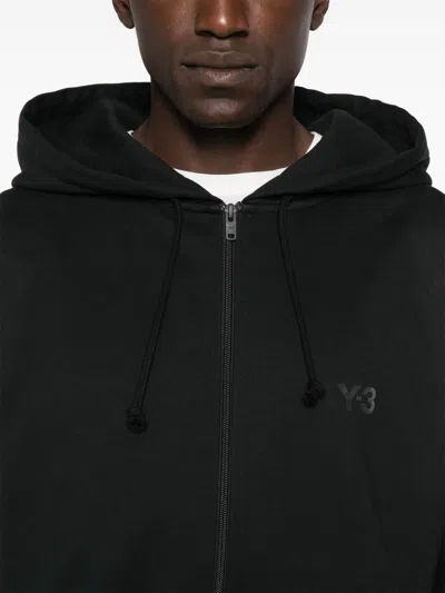 Y-3 Zip-up Black Hoodie With Minimalist Design In Black