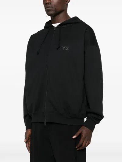 Y-3 Zip-up Black Hoodie With Minimalist Design In Black