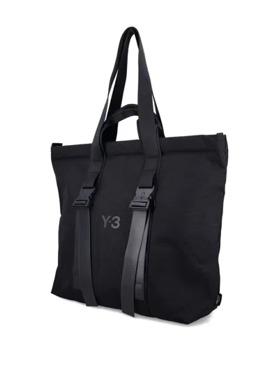 Y-3 Spacious Tote Bag With Leather Straps And Embossed Logo In Black