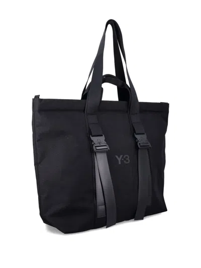 Y-3 Spacious Tote Bag With Leather Straps And Embossed Logo In Black