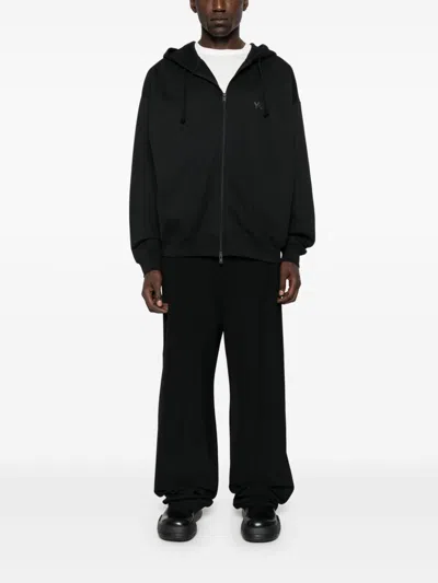 Y-3 Zip-up Black Hoodie With Minimalist Design