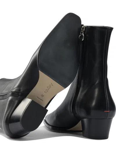Aeyde Ankle Leather Boots Block Heel In Black