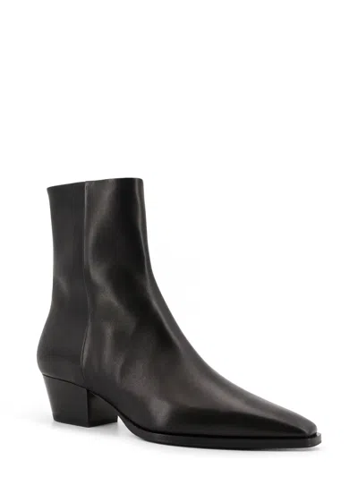 Aeyde Ankle Leather Boots Block Heel In Black