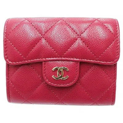 Pre-owned Chanel Matelasse Red Color Grained Calfskin Chain/shoulder Wallet ()
