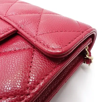 Pre-owned Chanel Matelasse Red Color Grained Calfskin Chain/shoulder Wallet ()