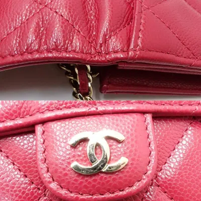 Pre-owned Chanel Matelasse Red Color Grained Calfskin Chain/shoulder Wallet ()