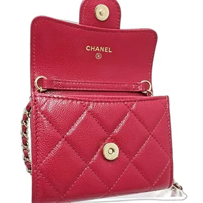 Pre-owned Chanel Matelasse Red Color Grained Calfskin Chain/shoulder Wallet ()
