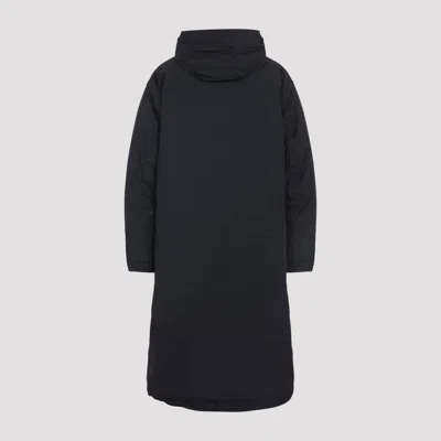 Y-3 Minimalist Black Long Coat With Flap Pockets And Hood In Black