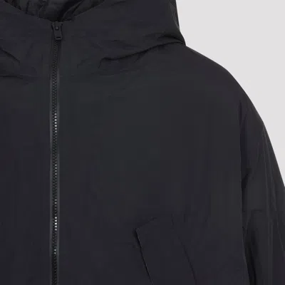 Y-3 Minimalist Black Long Coat With Flap Pockets And Hood In Black