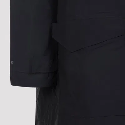 Y-3 Minimalist Black Long Coat With Flap Pockets And Hood In Black