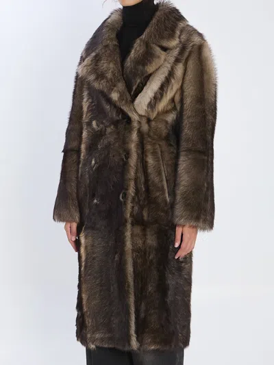 Yves Salomon Double-breasted Lamb Fur Coat In Brown