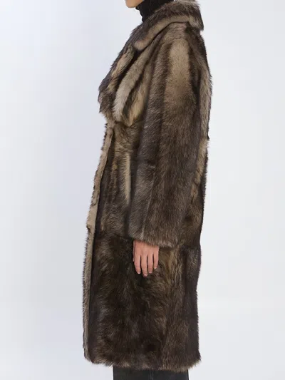 Yves Salomon Double-breasted Lamb Fur Coat In Brown