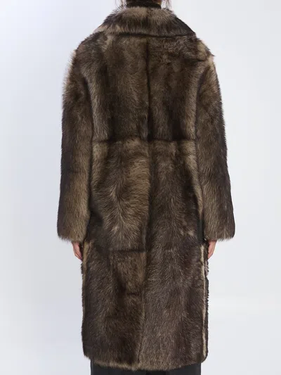 Yves Salomon Double-breasted Lamb Fur Coat In Brown
