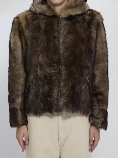 Yves Salomon Zip-up Lamb Fur Coat In Brown