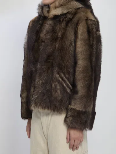 Yves Salomon Zip-up Lamb Fur Coat In Brown
