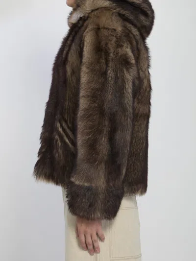 Yves Salomon Zip-up Lamb Fur Coat In Brown