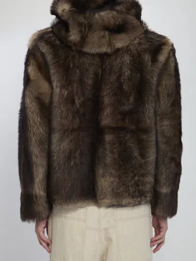 Yves Salomon Zip-up Lamb Fur Coat In Brown