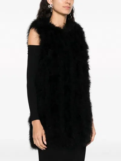 Yves Salomon Sleeveless Feather Silk Coat In Black