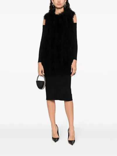 Yves Salomon Sleeveless Feather Silk Coat In Black