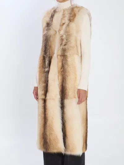 Yves Salomon Long Lamb Fur Vest In Neutral