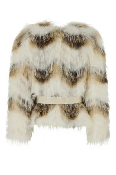 Yves Salomon Belted Cardigan In Merino Knit And Fox Fur In Neutral