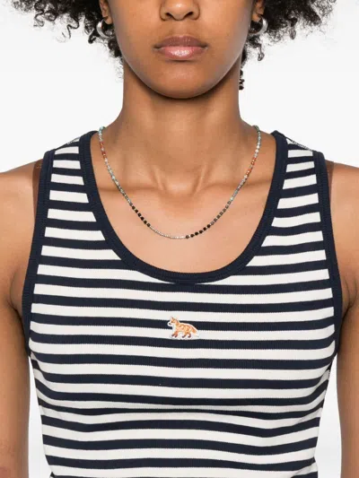 Maison Kitsuné Striped Cotton Sleeveless Top With Round Neck In Black
