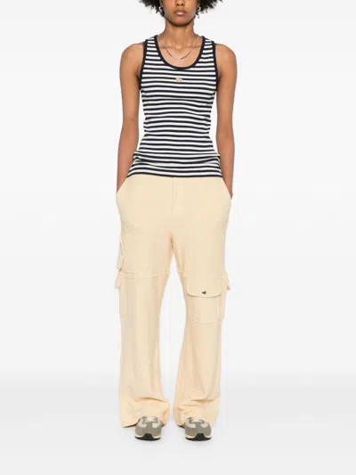 Maison Kitsuné Striped Cotton Sleeveless Top With Round Neck In Black
