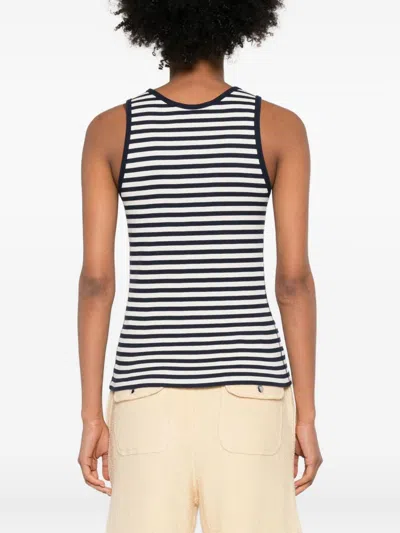 Maison Kitsuné Striped Cotton Sleeveless Top With Round Neck In Black